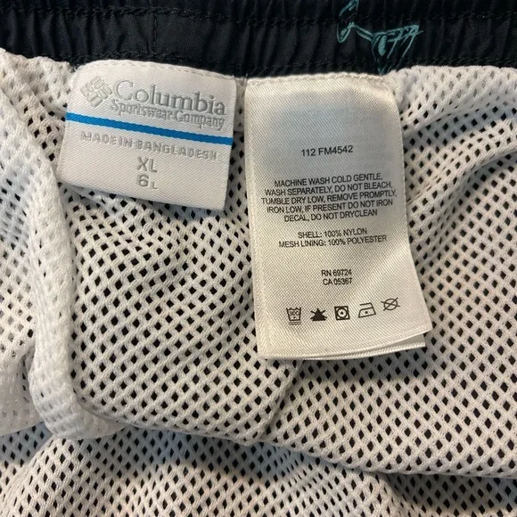 COLUMBIA Swim Trunks Black/Turquoise Martini & Marlin Print Size XL - Picture 7 of 8
